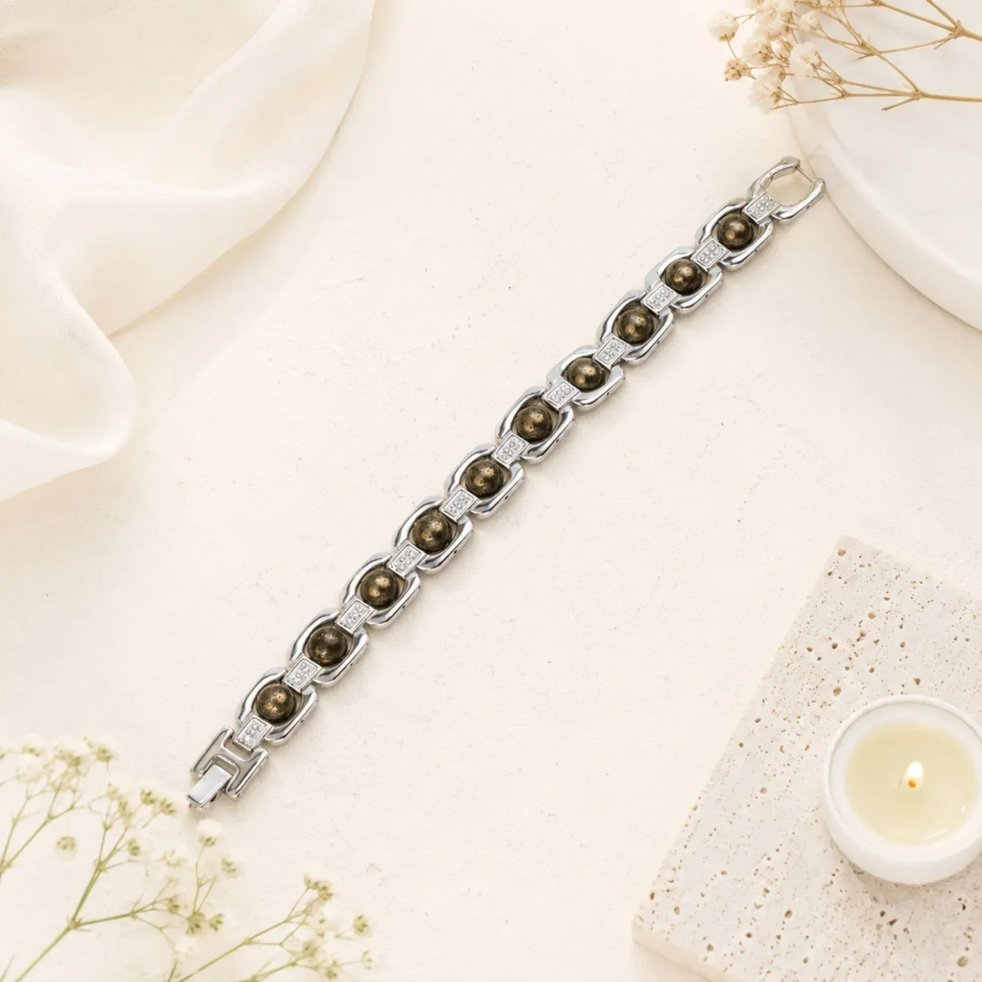 Metal Raw Pyrite Bracelet - Silver — view 1